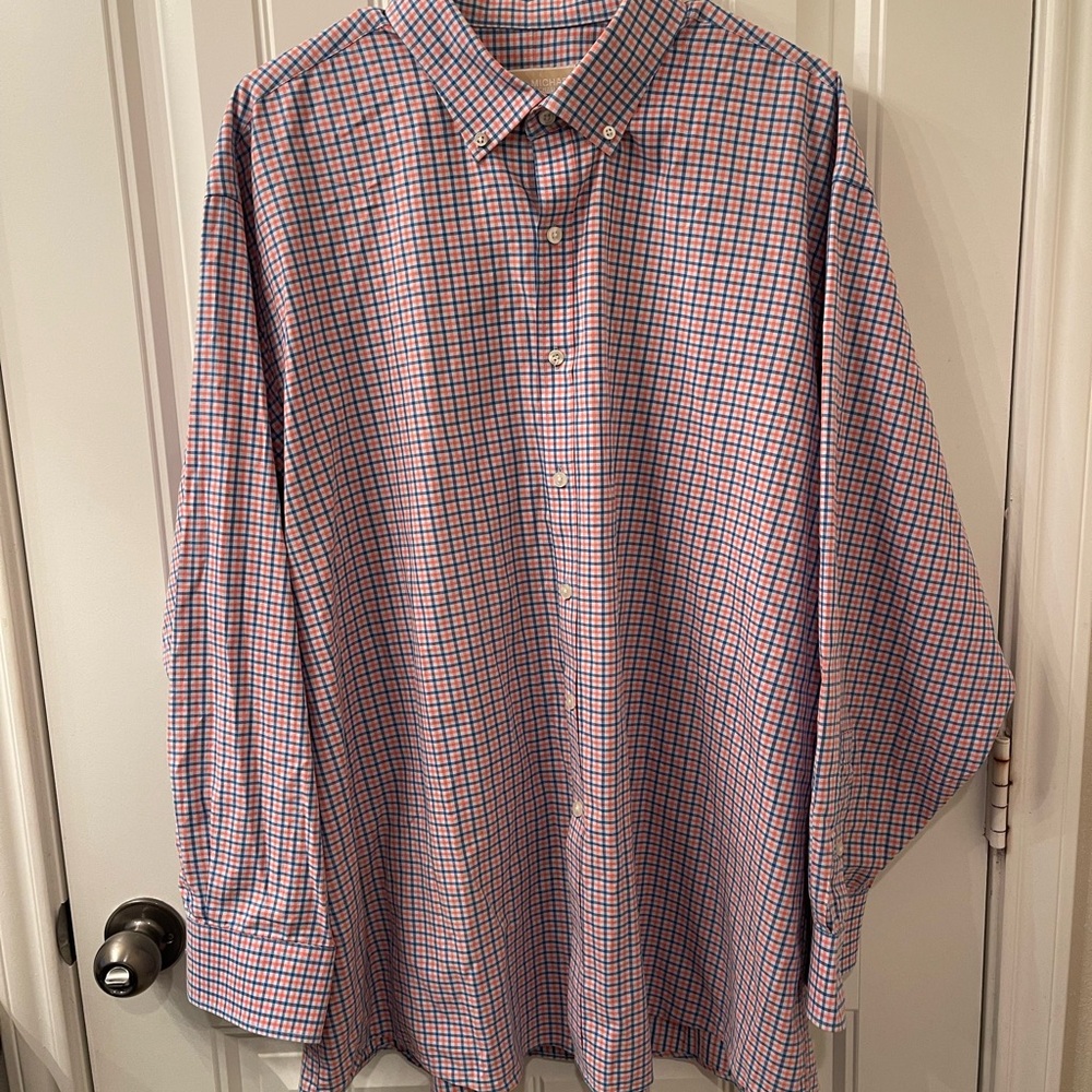 Michael Kors Men's 18.5 (34/35) Plaid Long Sleeve Dress Shirt Blue & Orange Big